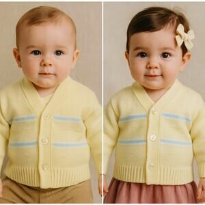 Vintage Sears Soft Cream Knit Cardigan Baby Boy Size 6-9 Months